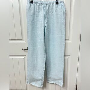 BedHead Light Blue Linen Pajama Pants Sz Large Wide Leg embroidered Trim